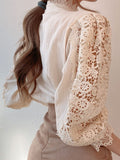 Blusa camisa cuello levantado. Camisa de encaje para mujer.