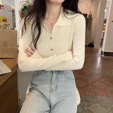 Camisa Tejida Abrigada Otoño Invierno Manga Larga Cardigan Cuello V Neck Chic