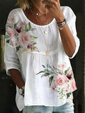 Camisa estampada suelta para mujer. Blusa de cuello redondo.