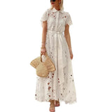 Vestido Camisola Elegante Casual Primavera Verano Mujer Encaje Flores Solero Fresco