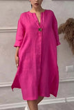 Vestido Elegante con Botones Mujer Verano Algodon Lino Casual Simple