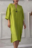 Vestido Elegante con Botones Mujer Verano Algodon Lino Casual Simple