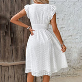 Vestido de Encaje Cuello V Mujer Dama Primavera Verano Fresco Playa Casual Formal