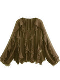 Blusa con Volados Semi Transparente Elegante Mujer Dama Varios Colores