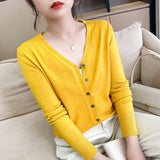 Primavera Otoño Mujer Cardigan Suelto Cuello en V Rojo Rosa Sweater Fashion Jumper Tejido