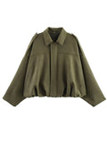 Chaqueta Faux Gamuza Mujer con Tiras Hombro Stylish Verde Oliva