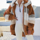 Chaqueta campera casaca chamarra de felpa con bolsillo con cremallera. Abrigo suelto con capucha para mujer