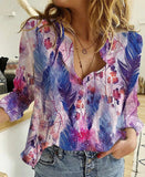 Blusa suelta de manga larga mujer. Camisa estampada.