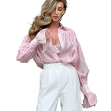 Blusa Suelta Camisa Formal Elegante Oficina Casual Mujer Primavera Otoño Puño Botones
