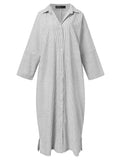 Vestido de rayas de manga larga. Vestido suelto para mujer