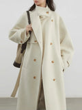Saco Tapado Gabardina Abrigo Otoño Invierno Elegante Formal Urbano Mujer Dama Gris Crema