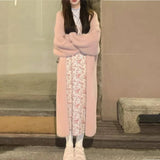 Cardigan Largo Blanco Mujer Tejido Suave Faux Cashmere Estilo Coreano Abrigado Vintage