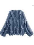 Blusa con Volados Semi Transparente Elegante Mujer Dama Varios Colores