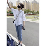 Camisa Algodon Manga Corta Mujer Blusa 2024 Verano Liviana Fashion Casual Vacaciones