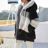Chaqueta campera casaca chamarra de felpa con bolsillo con cremallera. Abrigo suelto con capucha para mujer