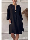 Vestido Elegante con Botones Mujer Verano Algodon Lino Casual Simple