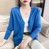 Primavera Otoño Mujer Cardigan Suelto Cuello en V Rojo Rosa Sweater Fashion Jumper Tejido