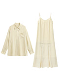 Conjunto Vestido Breteles Camisa Manga Larga Elegante Casual Mujer Primavera Verano