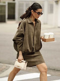 Chaqueta Faux Gamuza Mujer con Tiras Hombro Stylish Verde Oliva