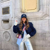 Chaqueta chamarra casaca recortado para mujer, campera de manga larga con bolsillos grandes, abrigos casuales elegantes
