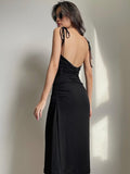 Vestido negro elegante espalda descubierta. Vestido largo fiesta.