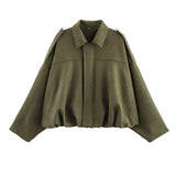 Chaqueta Faux Gamuza Mujer con Tiras Hombro Stylish Verde Oliva