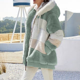 Chaqueta campera casaca chamarra de felpa con bolsillo con cremallera. Abrigo suelto con capucha para mujer
