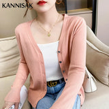 Primavera Otoño Mujer Cardigan Suelto Cuello en V Rojo Rosa Sweater Fashion Jumper Tejido