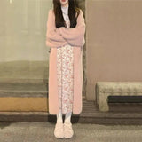 Cardigan Largo Blanco Mujer Tejido Suave Faux Cashmere Estilo Coreano Abrigado Vintage