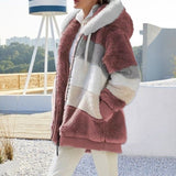 Chaqueta campera casaca chamarra de felpa con bolsillo con cremallera. Abrigo suelto con capucha para mujer