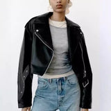 Chaqueta Abrigo Cuero Mujer Chaqueta Urbana Cuello Polo
