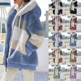 Chaqueta campera casaca chamarra de felpa con bolsillo con cremallera. Abrigo suelto con capucha para mujer