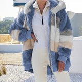 Chaqueta campera casaca chamarra de felpa con bolsillo con cremallera. Abrigo suelto con capucha para mujer