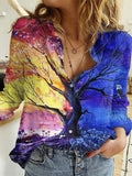 Blusa suelta de manga larga mujer. Camisa estampada.