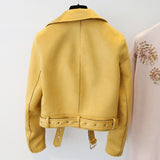 Chaqueta campera chamarra casaca de cuero de gamuza de imitación cinturón. Abrigo corto femenino