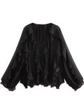 Blusa con Volados Semi Transparente Elegante Mujer Dama Varios Colores