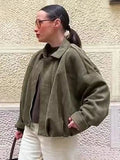 Chaqueta Faux Gamuza Mujer con Tiras Hombro Stylish Verde Oliva