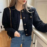 Cardigan Mujer Estilo Coreano Rosa Cuello Redondo Botones Tejido Manga Larga