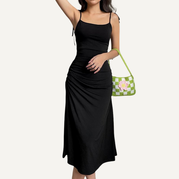 Vestido negro elegante espalda descubierta. Vestido largo fiesta.