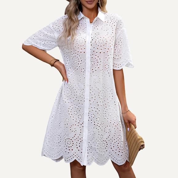 Vestido bordado gota. Vestido blanco para mujer.