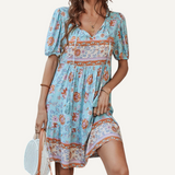 Vestido estampado suelto de mujer. Vestido con manga.