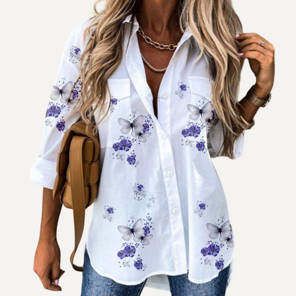 Camisa de mujer de manga larga. Blusa elegante estampada