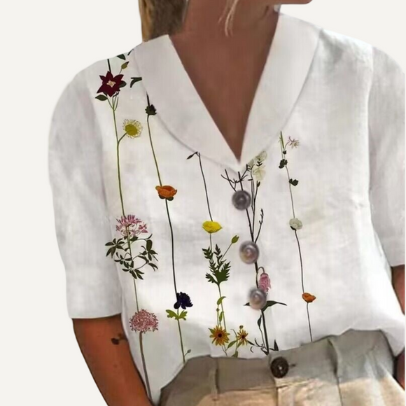 Camisa elegante. Blusa estampada manga corta