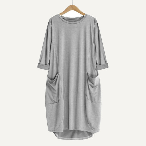 VESTIDO HOLGADO CASUAL CON BOLSILLOS MUJER DAMA TALLES GRANDES