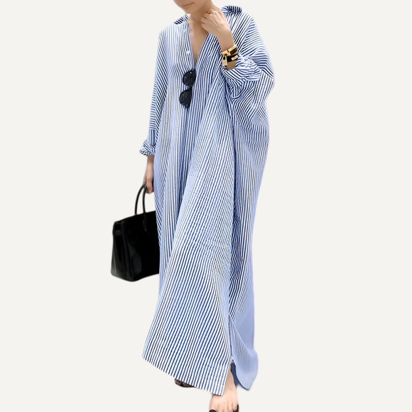 Vestido de rayas de manga larga. Vestido suelto para mujer