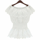 2018 Verano Mujer Primavera Blusa Sexy Sin Hombro Crochet Top Camiseta Elegante