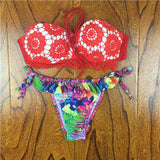 2018 Verano Floral Mujer Bikini Crochet Lace Push Bikinis Up Biquinis Traje de Baño