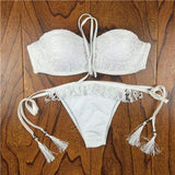 2018 Verano Floral Mujer Bikini Crochet Lace Push Bikinis Up Biquinis Traje de Baño