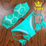 2018 Verano Floral Mujer Bikini Crochet Lace Push Bikinis Up Biquinis Traje de Baño