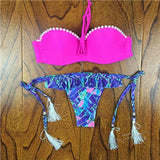 2018 Verano Floral Mujer Bikini Crochet Lace Push Bikinis Up Biquinis Traje de Baño